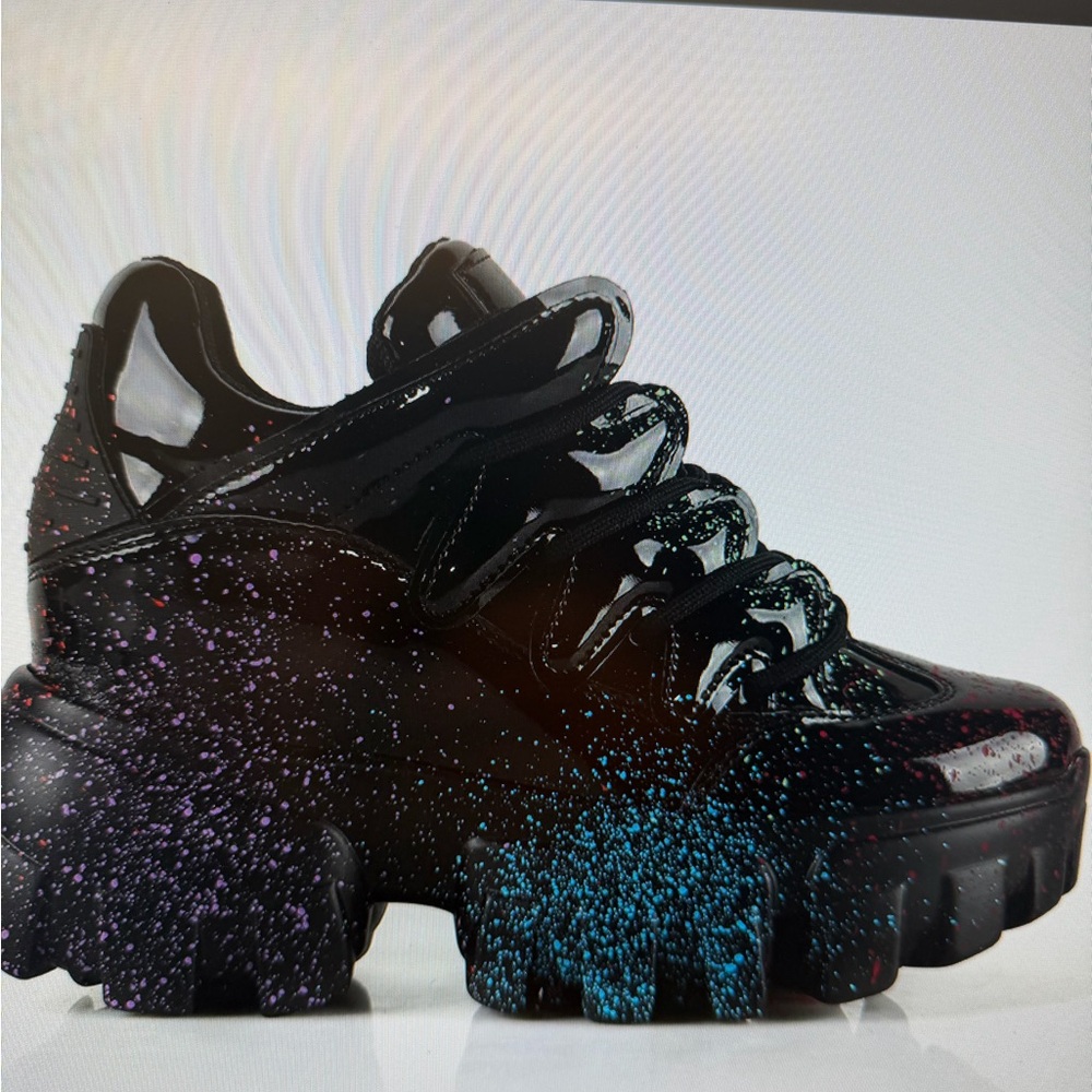 Anthony Wang Women's Black and Purple Rainbow Chunky Sneakers New in Box,size 8